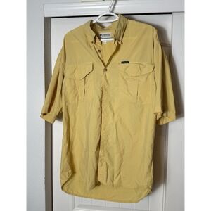 Columbia GRT Shirt Yellow Fishing Hiking Short Sleeve Button Men's L READ DESCRI